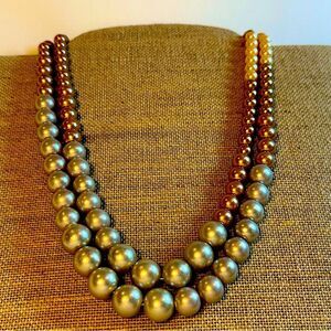 Gold Silver cream neutral double strand pearl Beaded Necklace adjustable